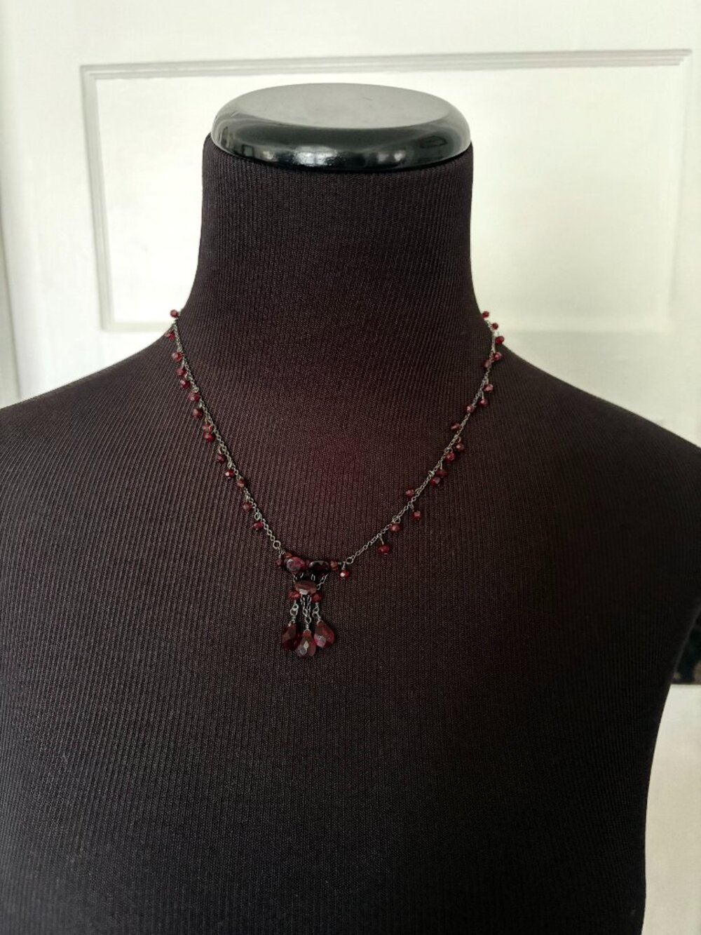 Banana Republic Vintage Faux Garnet and Silver Necklace